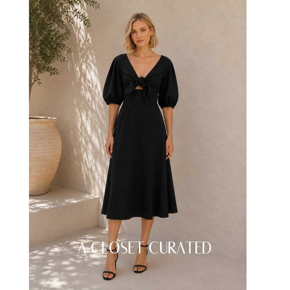 EDIT Tie Front Midi Dress XS Black NEW